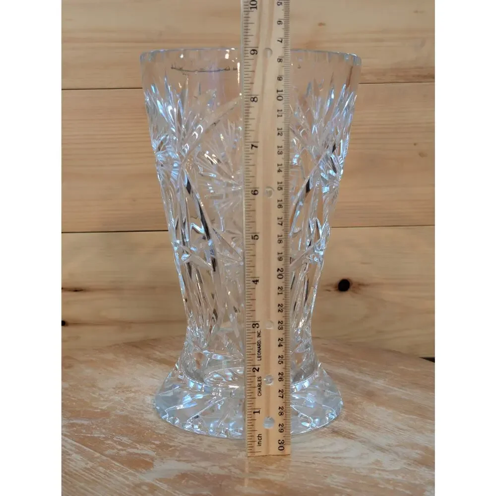 Vintage Heavy Cut Crystal Trumpet Vase - Pinwheel Starburst Pattern - 9.25